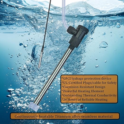 2000W Titanium Fully Submersible Portable Electric Inflatable Pool & Hot Tub Immersion Water Heater with GFCI, Temperature Control for Baptistry,Swimming Pool and Above Ground Pool