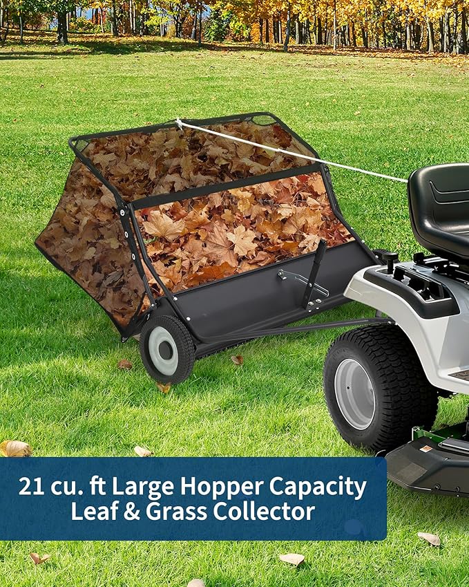 42 in Lawn Sweeper Tow Behind, Pull Behind Yard Sweeper, 21 cu. ft Large Hopper Leaf & Grass Collector, Heavy Duty Garden Sweeper with Adjustable Sweeping Height for Yard, Lawn, Farm