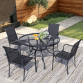5 Pieces Round Dining Table Set for 4, Patio Dining Set Includes 4 Black Stackable Patio Chairs and 1 Black Mesh Round Table, Patio Furniture Sets with Sling Support for Outside, Garden