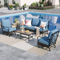 Sophia & William Patio Furniture Set, 4 Piece Metal Outdoor Conversation Set with 3-Seater Outdoor Couch, 2 Sofa Chairs, 1 Coffee Table for Outdoor Seating, Backyard, Porch(Navy Blue)