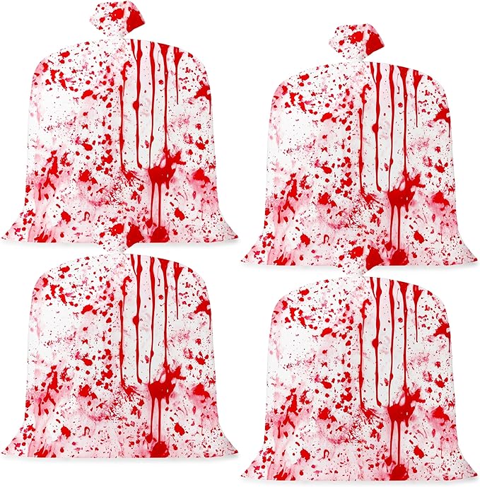 CNhoqc Halloween Lawn Leaf Bags - 4Pcs Halloween Party Bloody Large Trash Garbage Liners Refuse Strong Lawn Yard Waste Trash Bags Ply Heavy Duty Twist Ties Tear Resistant Self Standing Garden Outdoor