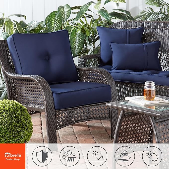 Greendale Home Fashions Sunbrella 20" Square Outdoor Throw Pillow with Removable Cover (Set of 2), Canvas Navy