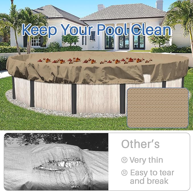 ECOOPTS 15 ft Round Pool Cover for Above Ground Pools, Swimming Pool Cover Protector Winter Safety Cover (Sand)