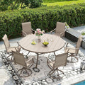 DIFY 7 Pieces Outdoor Patio Dining Set, 6 Sandshell Textilene Swivel Dining Chairs and 53" Sandshell Round Metal Dining Table, Outdoor Table and Chairs