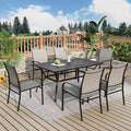 Patio Table and Chairs Set, Patio Dining Set for 6 with Brown Chairs and Metal Rectangular Table for Deck Backyard Lawn Poolside