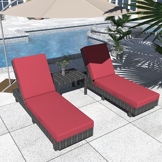 Chaise Lounge Cushions Outdoor Furniture 80 x 26 Inch Patio Lounge Chair Cushions 4'' Thick Waterproof Outdoor Chaise Cushion Weather Resistant Pool Lounger Cushion(Burgundy)