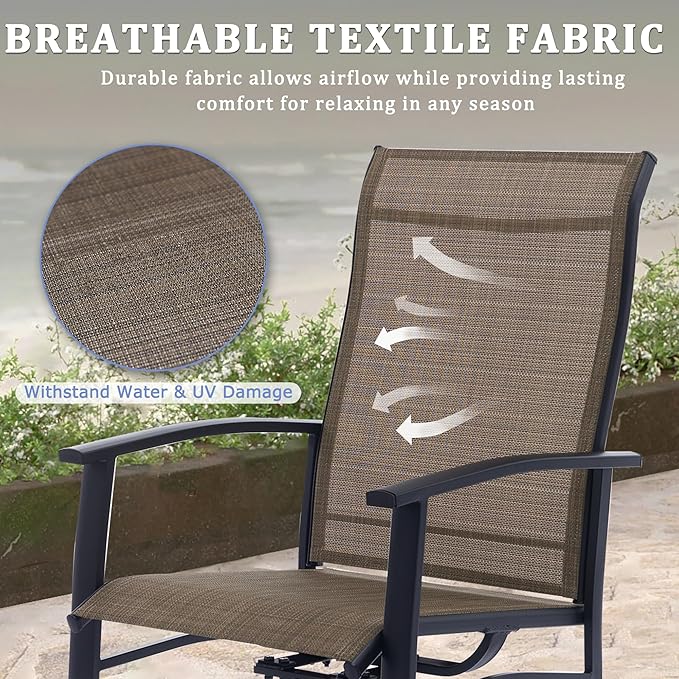 Outdoor Patio Swivel Dining Chairs Set of 6, All-Weather Swivel Rocker Chairs with Textilene High Back and Black Rust-Proof Metal Frame, Perfect for Patio, Lawn, Garden, or Backyard, Mocha