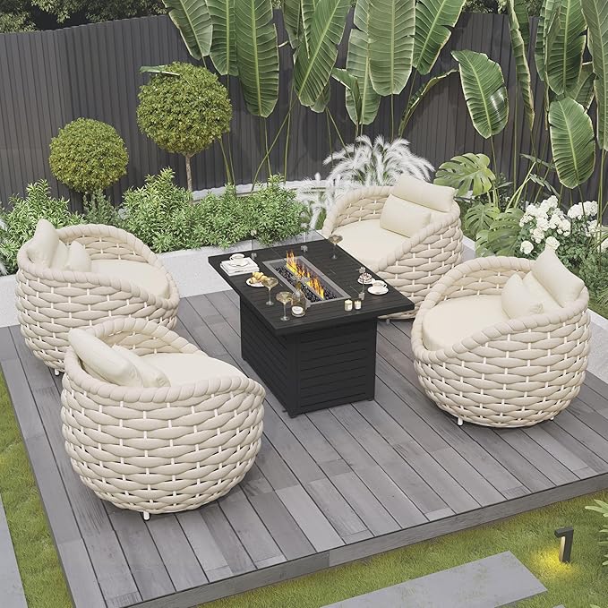 Patio Accent Chairs Set of 2: Aluminum Porch Lounge Chair with Arms - Woven Rope Cushioned Armchair - Modern One Seater Sofa - Outdoor Deck Furniture for 400lbs Balcony Yard Garden Hotel, Beige