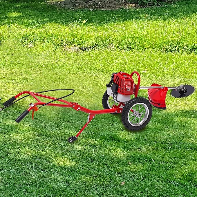 Gasoline Lawn Mower, 49CC 2-Stroke Gasoline Mower Grass Trimmer 6500-7000 RPM Portable Multifunction Gas Brush Cutter String Trimmer for Mountains Lains Orchards & Vegetable Fields