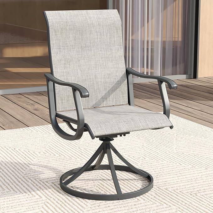 VICLLAX 5 Pieces Patio Dining Set for 4, Outdoor Furniture Set Includes 40.6" Square Outdoor Table and 4 Patio Swivel Chairs for Lawn Garden, Grey Tabletop and Grey Fabric