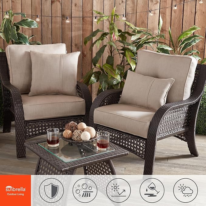 Greendale Home Fashions Sunbrella 20" Square Outdoor Throw Pillow with Removable Cover (Set of 2), Cast Ash 2 Count