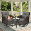 3 Pieces Patio Furniture Set, Outdoor Swivel Rocking Chair Set of 2 with Side Table - 360° Swivel, Thick Cushions, All-Weather Bistro Set for Deck, Porch, Pool (Grey, Brown Full-Weave Rattan)