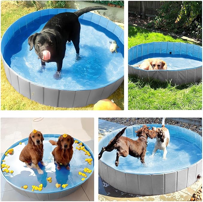 Yaheetech Foldable Dog Pool Portable Kiddie Pools Collapsible Hard Plastic Dog Swimming Pools Doggie Wading Pool Bath Tub for Puppy Small Medium Large Dogs, 63 x 12 Inches Gray