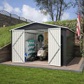 Outdoor Storage Shed 10x10 FT, Utility Metal Tool Storage with Lockable Doors and Updated Frame Structure, Large Metal Garden Shed for Backyard, Patio Lawn, Black