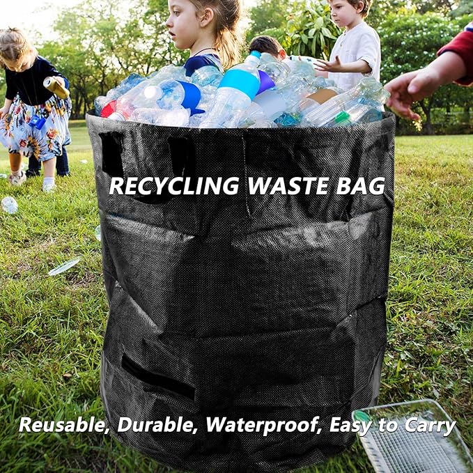 2 Pack 132 Gallon Reusable Yard Waste Bags (Green + Black), Durable Lawn and Leaf Bags with Reinforced Handles, Jumbo Collapsible Garden Bags for Yard Cleanup, Landscaping & Storage