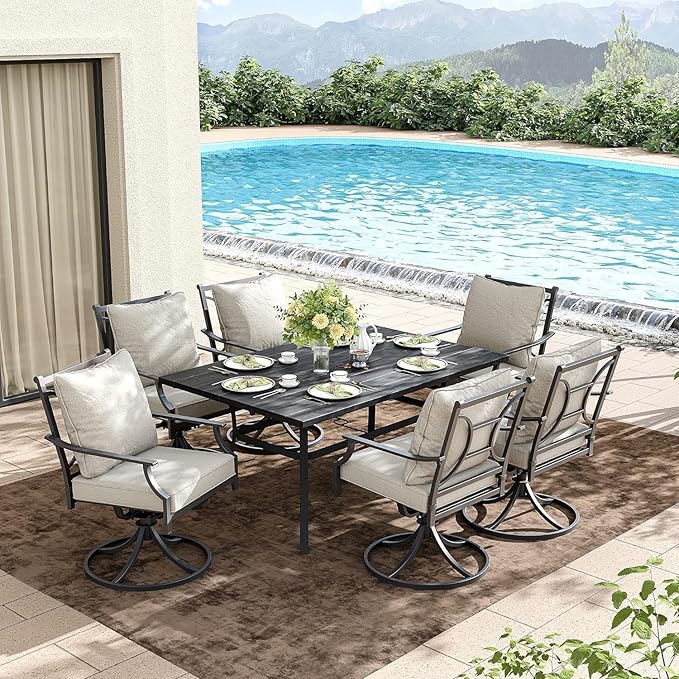 Grand patio Dining Chairs Set of 2，Outdoor Swivel Patio Dining Chairs Set of 2，Swivel Rocker Dining Chair，Outdoor Dining Chairs with Grey Cushions, Patio Chairs for Outside, Garden Lawn Porch