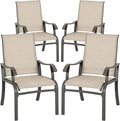 NUU GARDEN Patio Dining Chairs Set of 4, All Weather Textilene Patio Chairs,Powder-Coated Metal Frame Outdoor Patio Bistro Dining Chairs for Lawn Garden Backyard, Beige