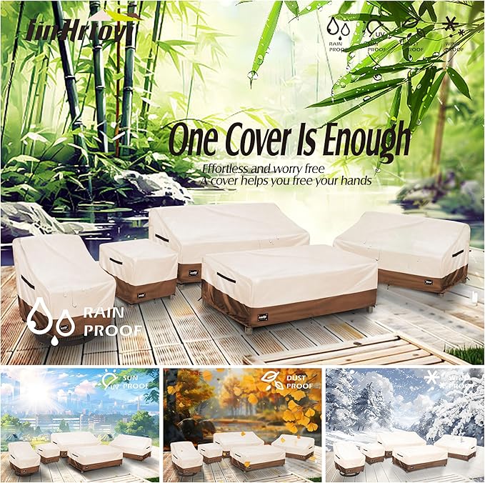 3-seater Outdoor Couch Cover,93"Wx40"Dx35"H Patio Sofa Cover,100% Waterproof Heavy Duty Patio Furniture Covers,Beige&Brown