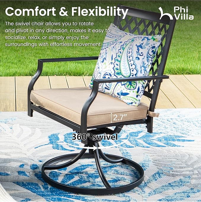 PHI VILLA 9-Piece Metal Patio Outdoor Table and Chairs Outdoor Dining Set - Large Square Patio Table and 8 Backyard Garden Chairs, Black