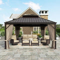 HERA'S HOUSE 12x14ft Hardtop Gazebo, Aluminum Metal Gazebo with Galvanized Steel Double Roof Canopy, Curtain and Netting, Permanent Pavilion for Patio Backyard Deck Lawn