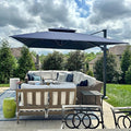 PURPLE LEAF 9' X 12' Cantilever Outdoor Umbrellas Large Patio Umbrella Hanging Double Top Rectangle Offset Umbrella with 360°Rotation Tilting Umbrella Outdoor Patio, Navy Blue