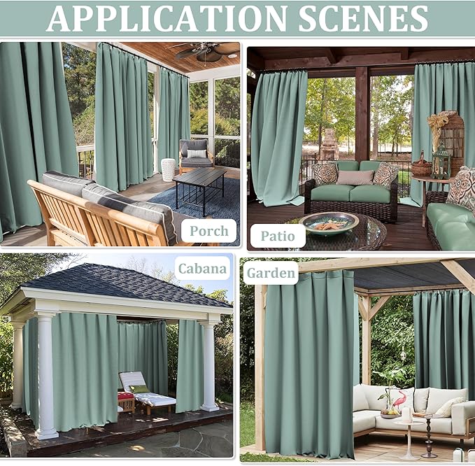 Gazebo Universal Replacement Privacy Curtain,12'×20' Gazebo Outdoor Waterproof Curtains, 4-Panels Sidewall Curtains with Double Zipper for Patio Canopy, Garden and Backyard (Curtain Only)