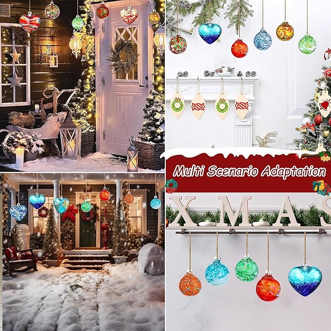 Hand Blown Glass Gazing Balls for Garden Hanging Friendship Balls Christmas Ball Ornaments for Xmas Tree Decoration (White)
