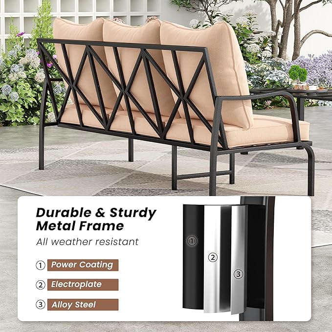 Soohow Outdoor Patio Furniture Set, 6 Piece Patio Furniture Set, 4 x Swivel Chair, 1 x 3-Seats Sofa, and 1 x Coffee Table, Outdoor Metal Conversation Set for Porch, Balcony, and Backyard