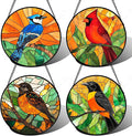 Stained Glass Window Hanging 4 Pcs Set Birds 6.3" - Cardinal Blue Jay Suncatcher Door Garden Sun Catcher Decor Birthday Christmas for Bird Lovers Mom Woman Nana Men