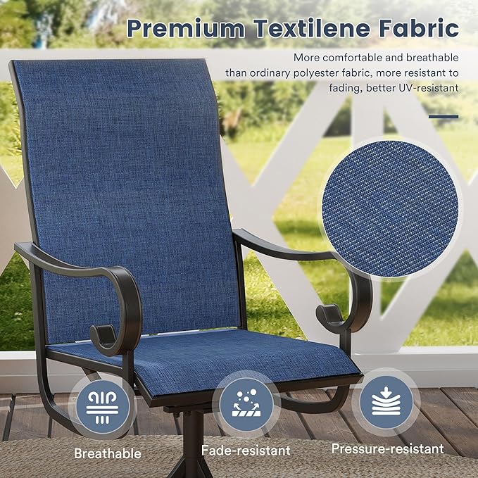 VICLLAX Swivel Patio Chairs Set of 6, 360-degree All-Weather Outdoor Swivel Chairs for Lawn Garden, Patio Dining Chairs, Black Metal Frame and Blue Textilene Mesh Fabric