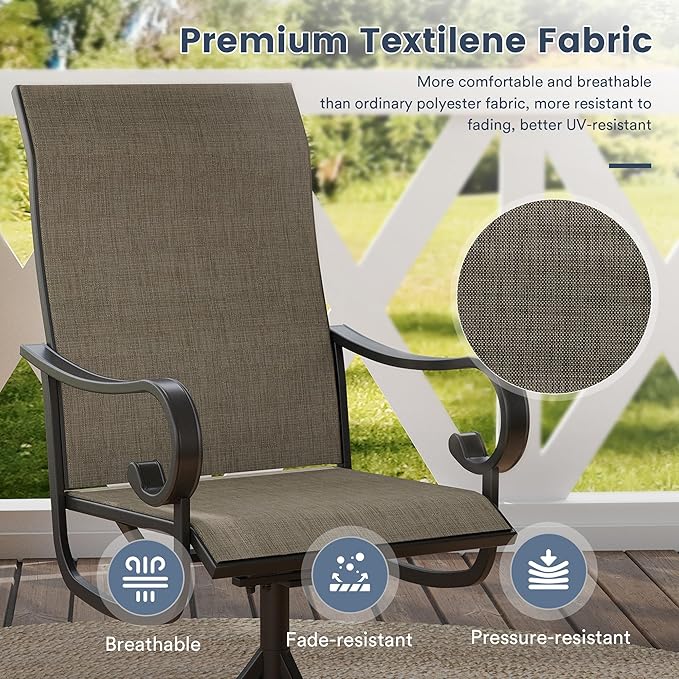 VICLLAX Swivel Patio Chairs Set of 6, 360-degree All-Weather Outdoor Swivel Chairs for Lawn Garden, Patio Dining Chairs, Black Metal Frame and Textilene Mesh Fabric