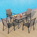 PHI VILLA 5 pcs Patio Dining Table and Chairs,Textilene Dining Chairs Sturdy and Durable and Square Metal Table with Wooden Table Top,Black Frame with E-Coating for Lawn,Garden