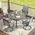 VICLLAX 5 Pieces Patio Dining Set for 4, Outdoor Furniture Set Includes 40.6" Square Outdoor Table and 4 Patio Swivel Chairs for Lawn Garden, Grey Wood Grain Tabletop and Grey Fabric
