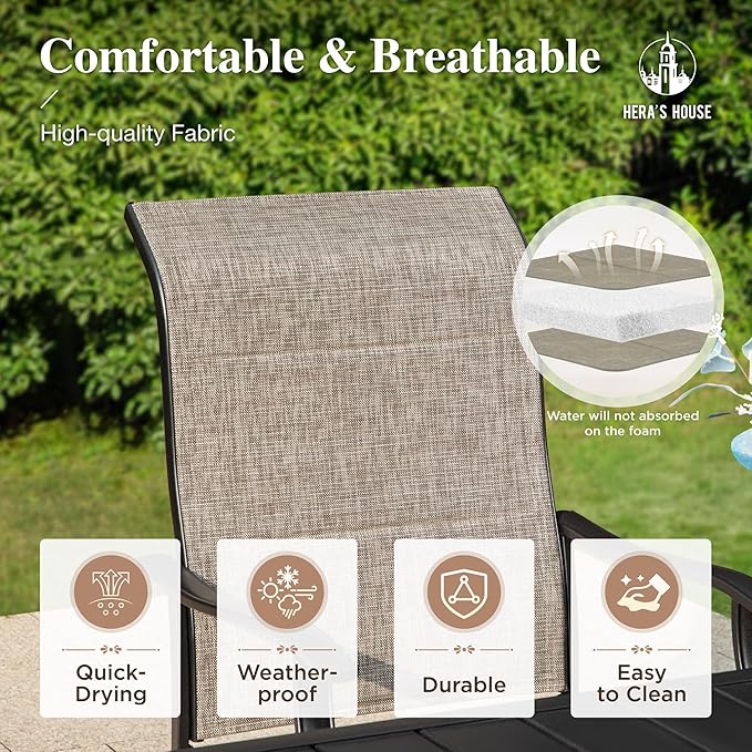 HERA'S HOUSE Patio Outdoor Swivel High-Back Rocking Chairs of 4, Outdoor Dining Chairs with All Weather Textilene Fabric,Wide Metal Armrests for Lawn, Porch or Garden