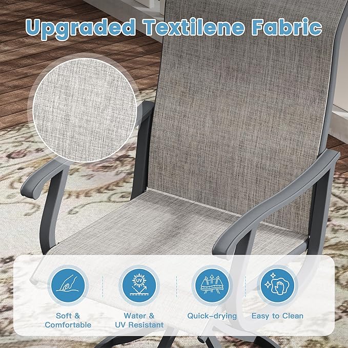 DIFY 7 Pieces Outdoor Patio Dining Set, 6 Grey Textilene Swivel Dining Chairs and 53.1" Grey Round Metal Dining Table, Outdoor Table and Chairs