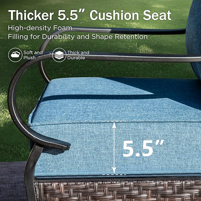 PHI VILLA Patio Swivel Chairs Set of 2, Outdoor Wicker Chairs with Thick Cushion, All Weather High Back Outdoor Furniture for Balcony Porch and Yard
