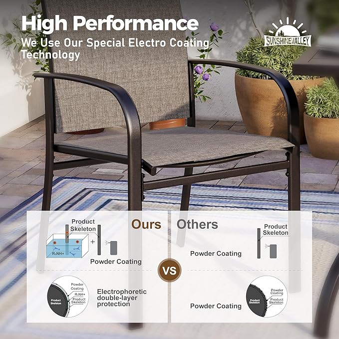 7 Piece Patio Dining Set for 6, Rectangular Metal Extendable Table with 6 Brown Dining Chairs, Patio Table and Chairs for Backyard Lawn,Deck