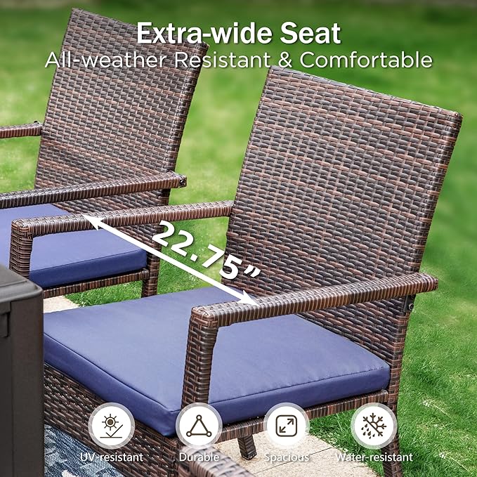 PHI VILLA 9-Piece Outdoor Dining Set for 8, 60" Wood-Like Square Metal Steel Dining Table & Rattan Wicker Chairs with Cushions, Patio Dining Set