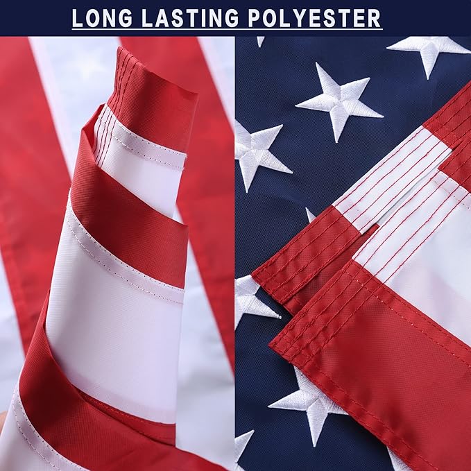 American Flags for Outside 6x10, USA US Flag Heavy Duty Outdoor, Made of 210D Oxford Fabric, Embroidered Stars, Brass Grommets