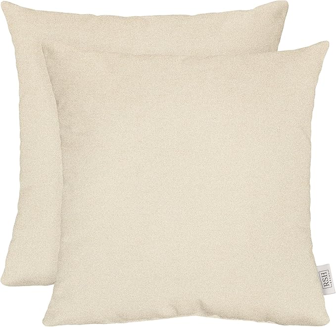 RSH DECOR: Sunbrella Square Throw Pillows Set of 2 | 17" x 17" | Water and Fade-Resistant Performance Fabric | Outdoor Pillow Covers with Down-Alternative Inserts | Made in USA (Cast Pumice Linen)