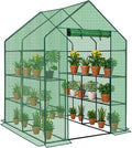 Outvita Walk-in Greenhouse, Outdoor Durable PE Plant Green House for Frost Protection with 3 Tiers 8 Shelves, Shelf Clips, Roll-up Zipper Door, 56"x56"x77" Green