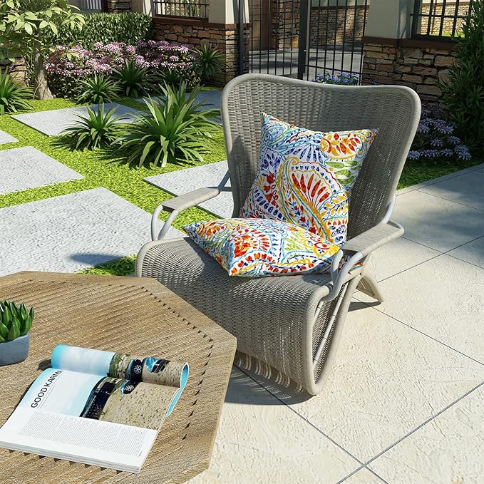 LVTXIII Outdoor Throw Pillow Covers 18 x 18 Inch, Covers ONLY Modern Paisley Pattern Decorative Square Toss Pillow Case Pack of 2 for Home Patio Garden Sofa Bed Furniture, Paisley Multi