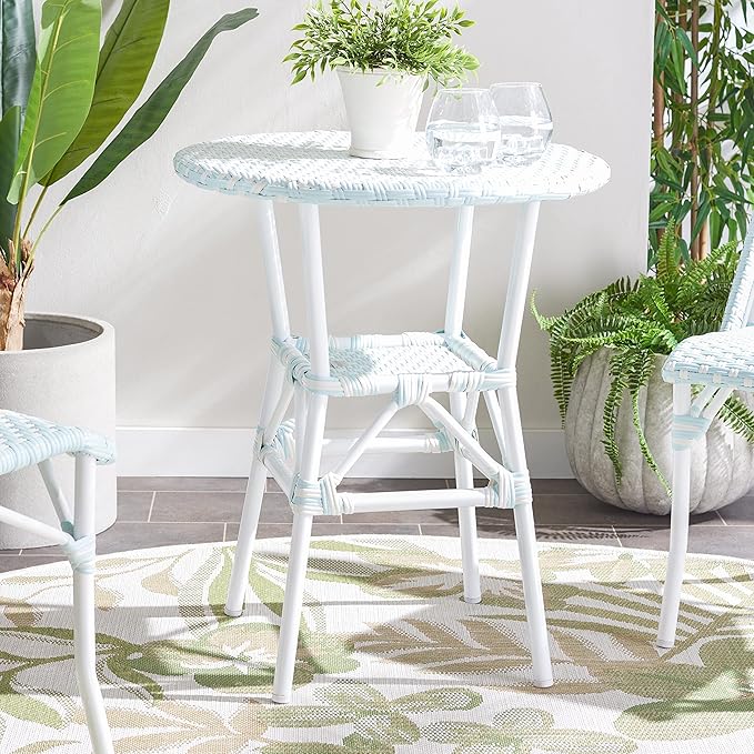 SAFAVIEH Outdoor Collection California Baby Blue/White Bistro Table (Fully Assembled)
