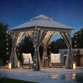 LAUSAINT HOME Outdoor Patio Gazebo 8'x8' with Expansion Bolts, Heavy Duty Gazebos Shelter Party Tent with Double Roofs, Mosquito Nettings and Privacy Screens for Backyard, Garden, Lawn, Smoke Grey