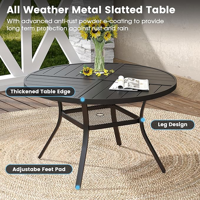 DIFY 5 Pieces Outdoor Patio Dining Set, 4 Dark Grey Textilene Swivel Dining Chairs and 40.6" Black Round Metal Dining Table, Outdoor Table and Chairs