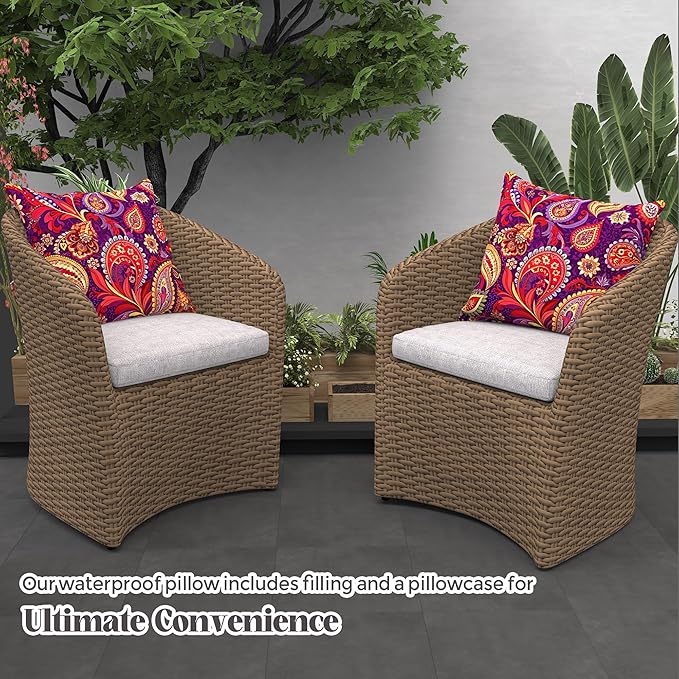 WOLKI Waterproof Outdoor Pillows 26x26 Feather and Down Filled Throw Pillow for Patio Furniture, Outside Decorative Pillow Set of 2 Flower