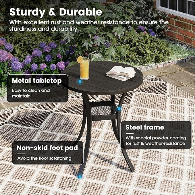 DIFY 27.6" Round Patio Dining Table, Outdoor Bistro Table with Rust Resistant Metal Frame, Ideal for Lawn, Backyard and Deck, Dark Grey