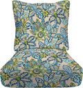 RSH DECOR Deep Seating Cushion with Pillow Back | 25” x 25.5” Seat | Water and Fade-Resistant Spun Fabric | Outdoor Chair Cushion Set for Patio Furniture | Copeland Caribe Blue