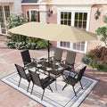 PHI VILLA 7 PCS Patio Dining Set with Umbrella, Outdoor Dining Set with 6 Adjustable Folding Patio Chairs(Black) & Beige Patio Umbrella for Backyard