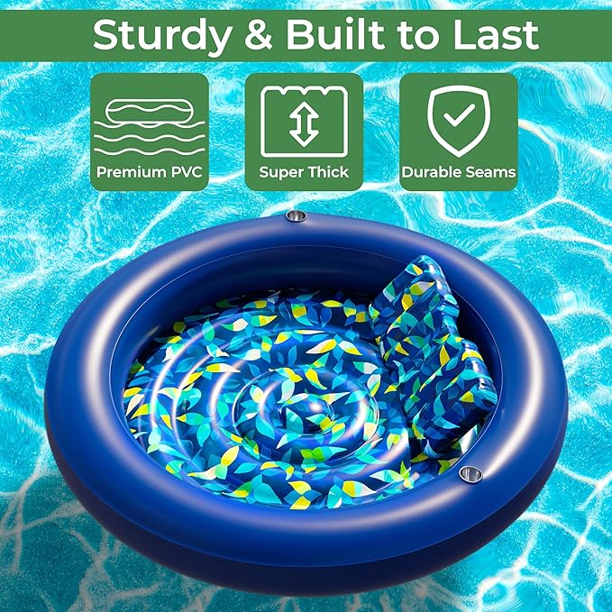 JAMBO Huge Round 76 x 76 Tanning Pool Lounger, Pool Float, Inflatable Sun Tanning Pool Float, Tanning Chair, Pool Floats Adult, Water Lounge Raft Pool Lounger Adults, Tanning Raft Sunchill Tanning Bed